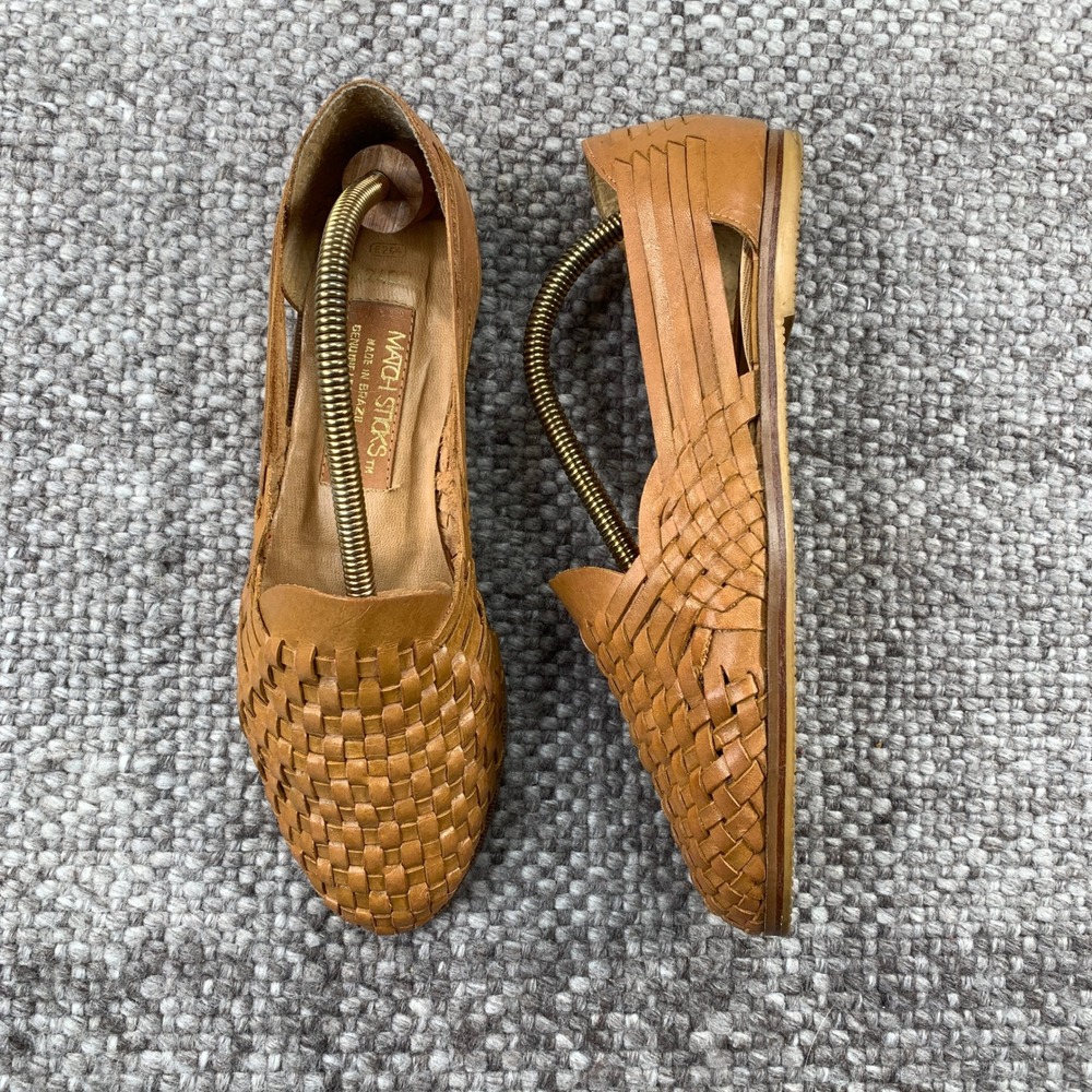 Match Sticks Huarache Flats Women 9M Tan Brown Woven Leather Made in Brazil